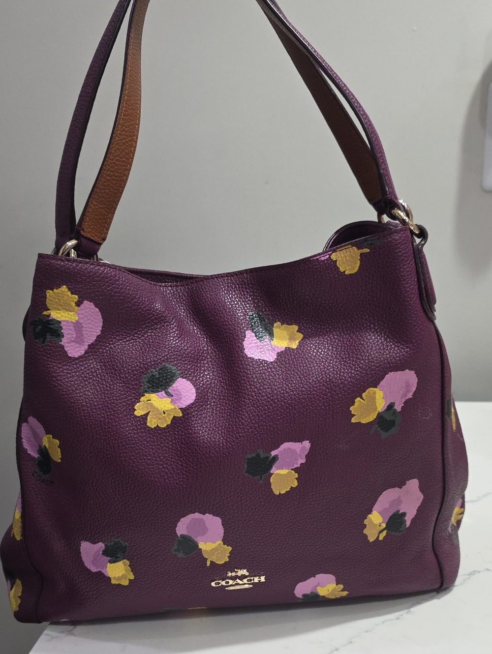Coach Plum Floral Leather Shoulder Bag